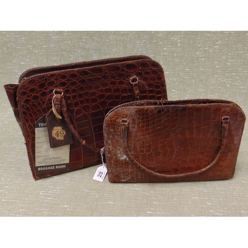 28 - Vintage crocodile skin handbag.