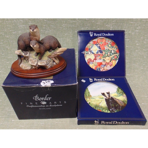 316 - Boxed Border Fine Arts resin figure group, 'Spring Romance' and two boxed Doulton plates.