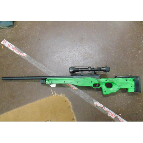 33 - Green coloured BB gun with scope. Please note: Purchasers must be over 18 and photographic ID must b... 