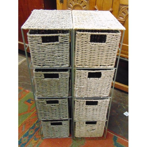 352 - Pair of contemporary wicker four drawer metal framed chests.