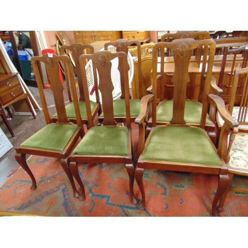 367 - Set of six Edwardian beech framed dining chairs, having splat backs, drop in seats and on frontal ca... 