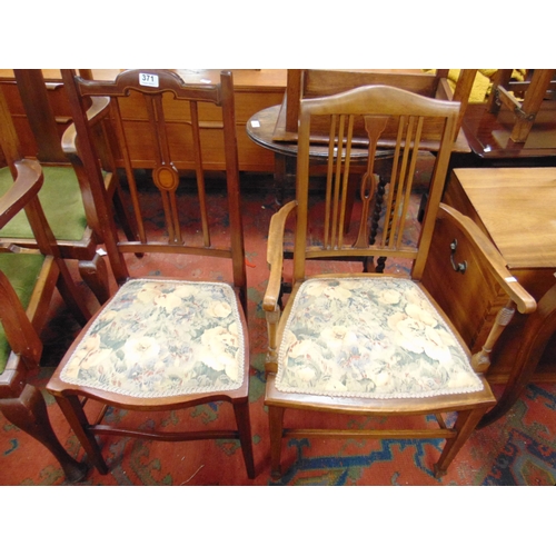 371 - Edwardian inlaid mahogany armchair and a similar bedroom chair. (2)