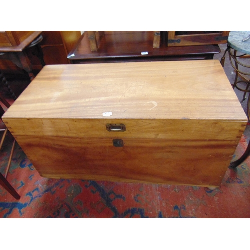 377 - Antique camphor wood chest, lift up top and metal side handles. 22x 45 x 20