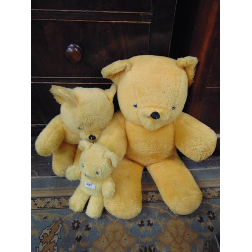 397 - Three vintage teddy bears.