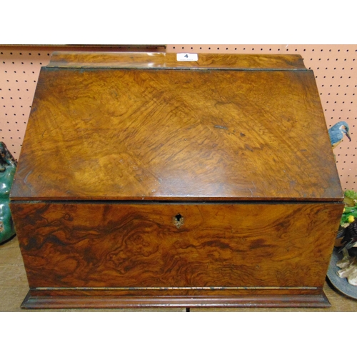 4 - 19th century walnut bottle cabinet, sloping front, fall down front and fitted interior, 14 x 18 x 12... 