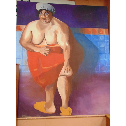 419 - Large oil painting on canvas, depicting Hattie Jacques. 78 x 65