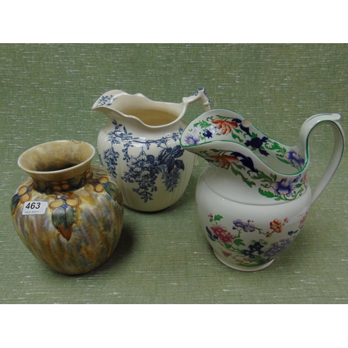 463 - Copeland toilet jug, Wedgwood jug, and a Cranford pottery vase (af).