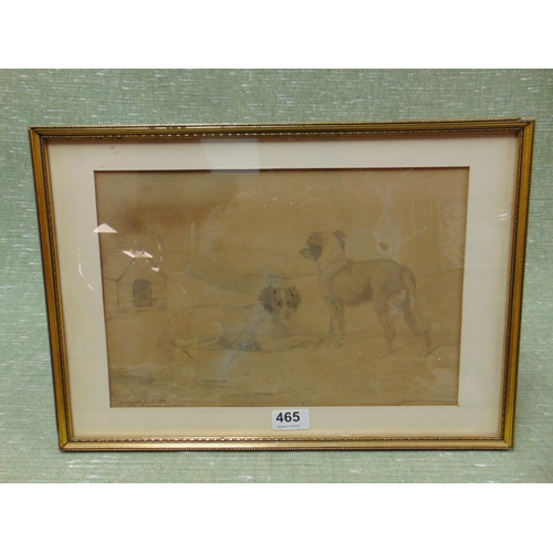 465 - Edwin Cooper (1785- 1833) , framed and glazed pencil sketch, dogs, signed lower left. 9 x 13.5