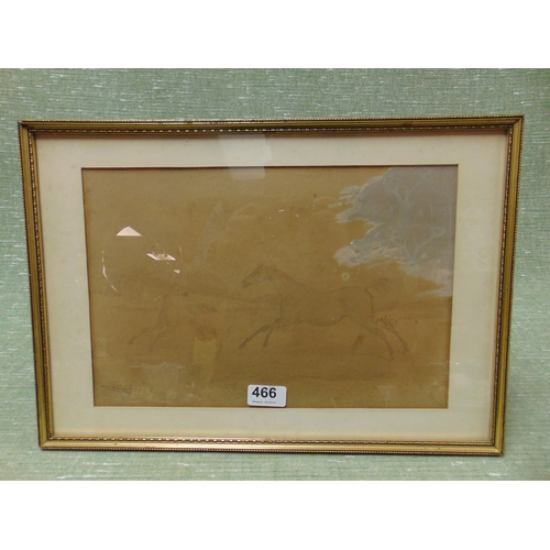 466 - Edwin Cooper (1785- 1833), framed and glazed pencil sketch, horses, signed lower right. 9 x 13.5