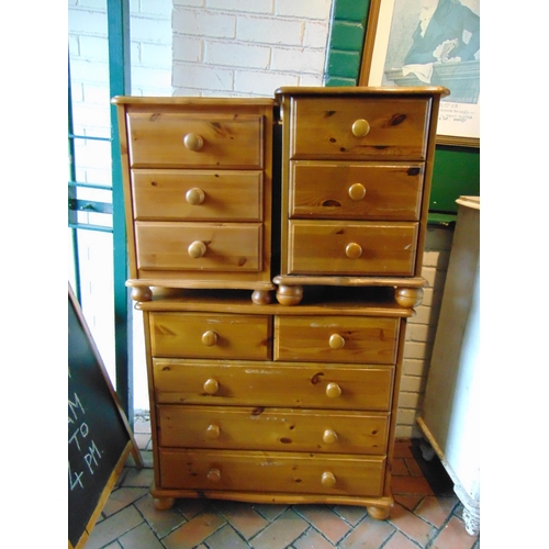 479 - Modern pine bedroom suite , comprising chest of drawers and pair of bedside chests.