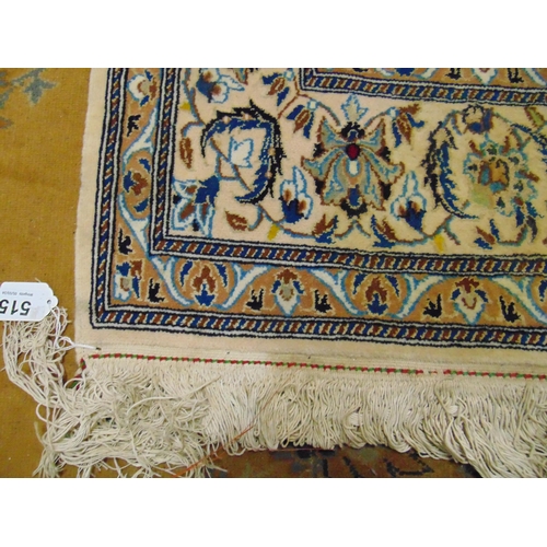 515 - Good Persian blue and fawn ground rug, having geometric floral pattern. 86 x 50