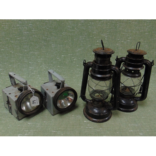 71 - Pair of Bardic Ltd Southampton railway lamps and a pair of Hurricane lamps.