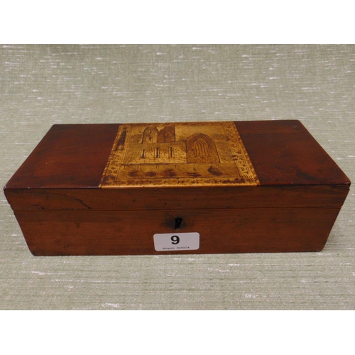 9 - Killarney wood rectangular glove box,  having inlaid decoration, 3 x 10 x 4.5