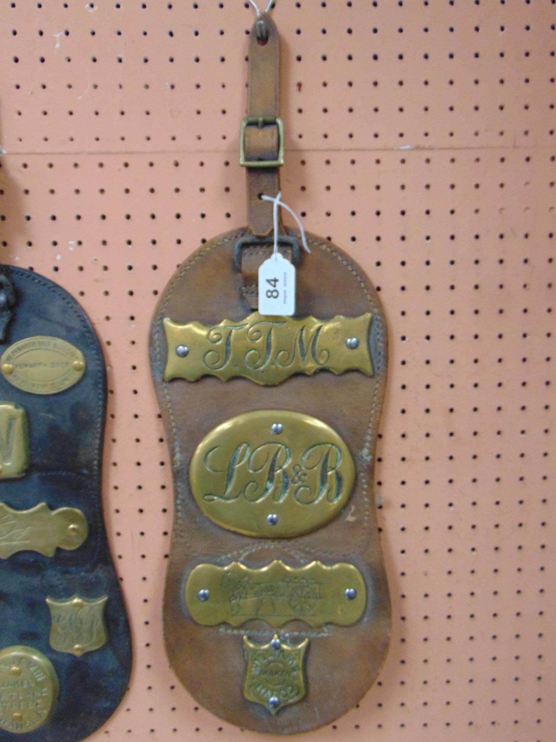 Antique leather martingale, having brass plaque maker Williams Hafod ...