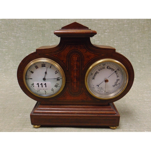 111 - Edwardian inlaid mahogany and walnut clock barometer, 10