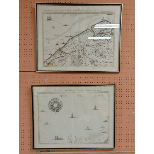 197 - Set of four framed and glazed black and white French channel maps, each 16 x 21