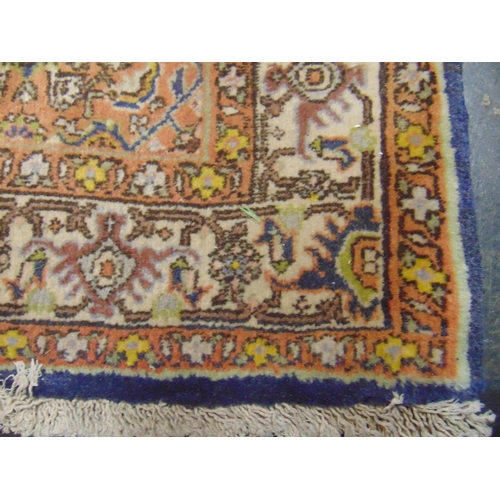 198 - Small Persian red and blue ground rug, having geometric pattern, 40 x 30