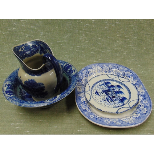 24 - Reproduction jug and bowl set, meat plate, etc.