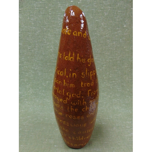 30 - Unusual terracotta vase, having inscribed decoration, 22