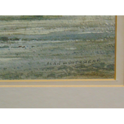 307 - Alan Whitehead, framed and glazed watercolour, Boats in an estuary, signed lower right, 9.5 x 13.5