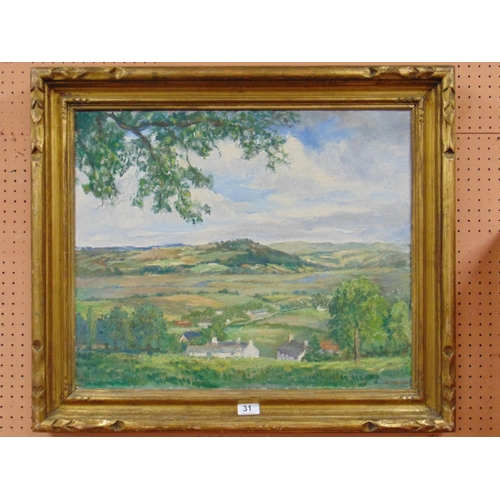 31 - H Mahler, gilt framed oil painting on canvas, mountain scape, 19.5 x 24.5