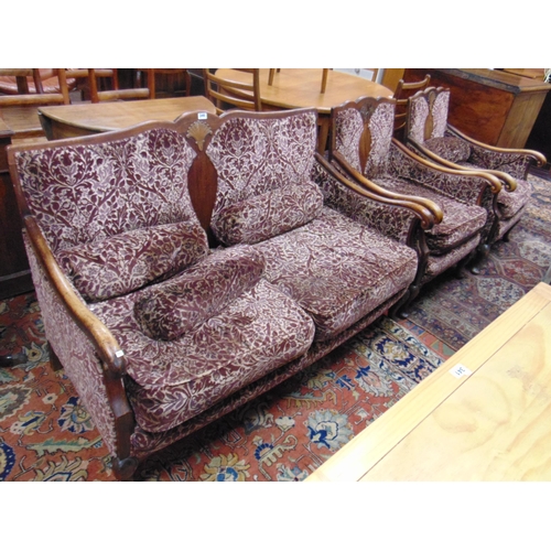 346 - Late Edwardian bergere three piece lounge suite.