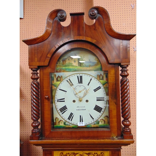 375 - Heywood Wrexham 19th century oak and mahogany 8 day longcase clock, hand painted dial with Roman num... 