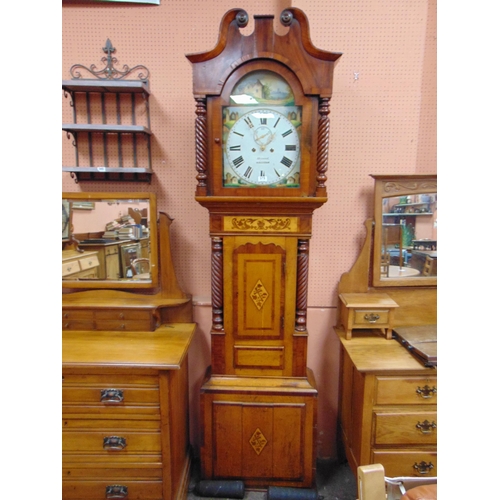 375 - Heywood Wrexham 19th century oak and mahogany 8 day longcase clock, hand painted dial with Roman num... 