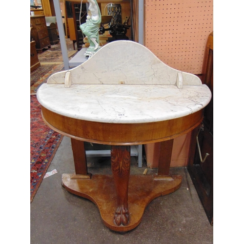 383 - 19th century mahogany marble top wash stand, centre cabriole leg joined by an under tier.  35 x 35 x... 