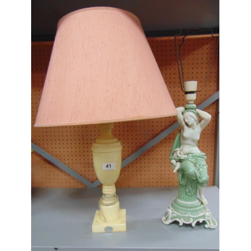 41 - Figural table lamp, Madonna and child,  together with one other lamp .