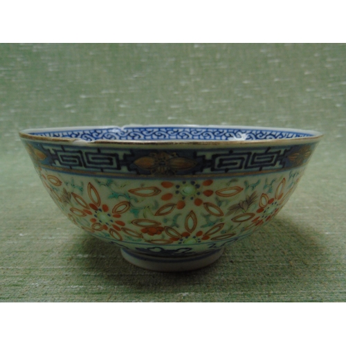 415 - Antique rice bowl, having traditional decoration and six character marks to base, slightly chipped/c... 