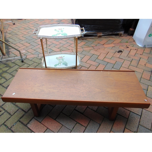 428 - Teak coffee table, together with a retro trolley.