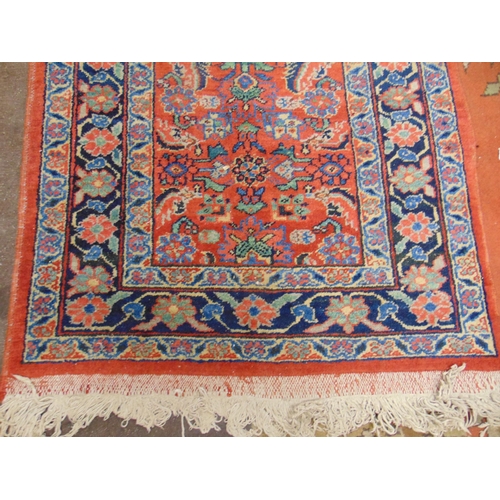 469 - Long Persian red and blue ground runner, having geometric pattern, 203 x 40