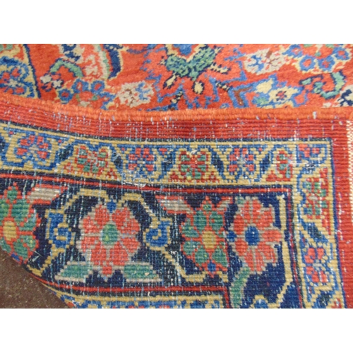 469 - Long Persian red and blue ground runner, having geometric pattern, 203 x 40