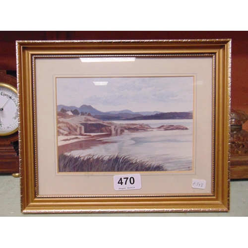 470 - K.H Gresty, framed and glazed picture, North Wales Estuary. 5 x 7.5