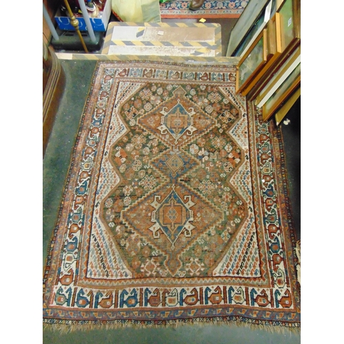 48 - Persian blue and red ground rug, having geometric pattern, 59 x 46