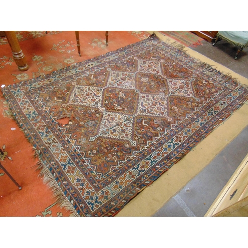 50 - Multicoloured Persian rug, having geometric pattern - for restoration. 95 x 68