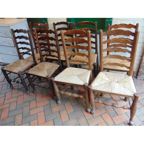 429 - Harlequin set of sixteen rush seated country chairs.