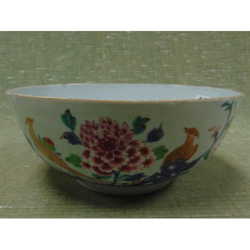 12 - Antique Oriental bowl, decorated with birds and flowers, 4 x 9.5