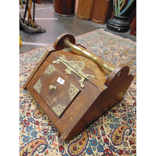 10 - Antique brass bound coal box.