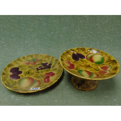 114 - French fruit decorated comport and matching plate.