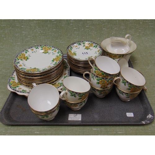 115 - Osbourne china gilt edged floral tea set, approx 40 pieces.