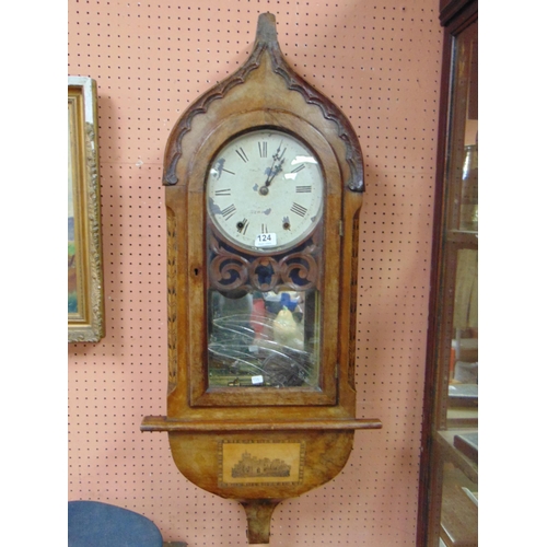 124 - Antique parquetry inlaid Tunbridge type wall clock 39 x 17