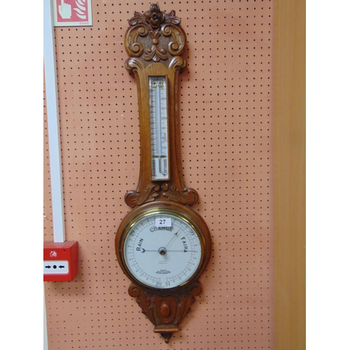 27 - CSSA ltd London  oak cased aneroid barometer.