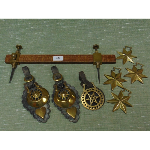 34 - J W Williams, brass mounted scribe measure, together with a small selection of antique brass marting... 