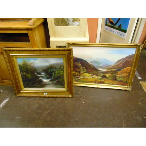 361 - J.Fairfax, gilt framed oil painting, waterfall, together with a print. (2)