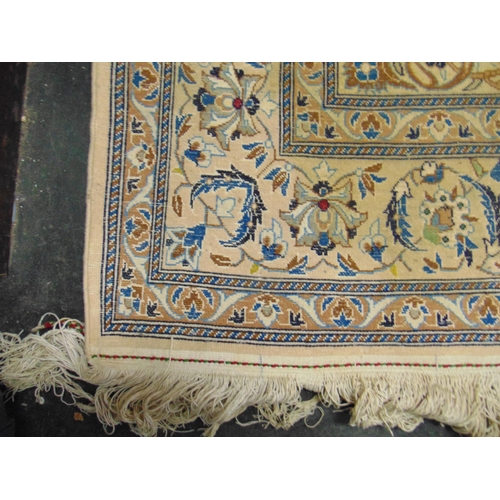 58 - Good Persian blue and fawn ground rug, having geometric floral pattern. 86 x 50