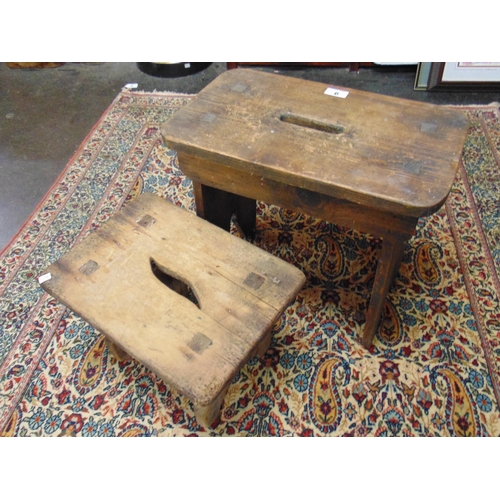 9 - Antique pine stool and one other example.