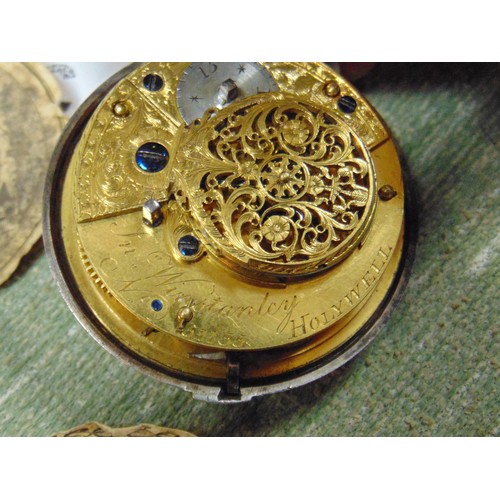 39 - Silver pair cased pocket watch, movement by John Winstanley, Hollywell, case by Edward Leeming, Lond... 