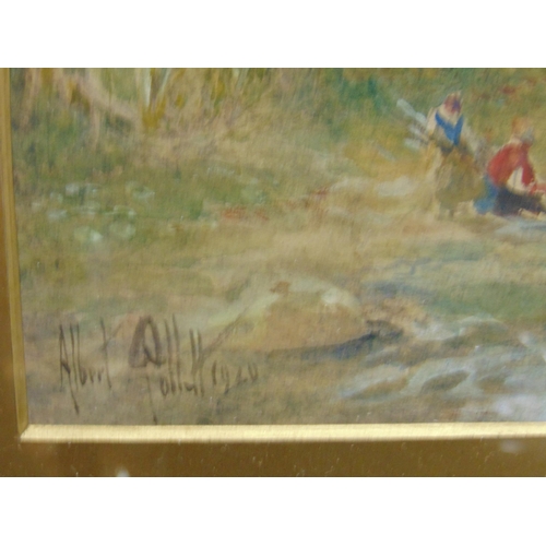 127 - Albert Pollitt, framed and glazed watercolour, figures within a country setting, signed lower left. ... 